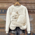 Comstylish Lovely Sleeping Fuzzy Cat Cozy Plush Sweatshirt