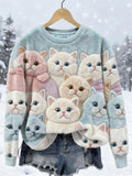 Lovely Fuzzy Cats Embroidered Cozy Plush Sweatshirt elevenforest
