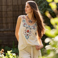 Vintage Bohemian Floral Linen Vest artswardrobe