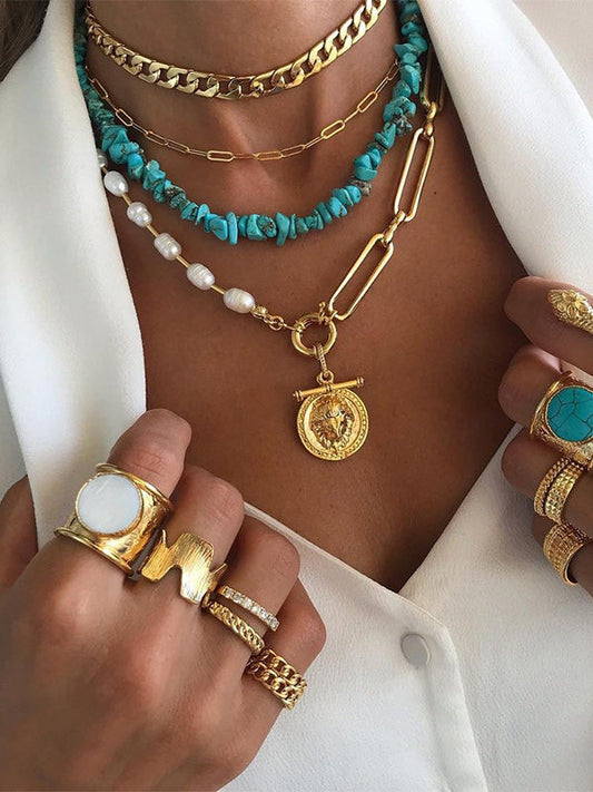 Style Turquoise Retro Temperament Beaded Multilayer Necklace