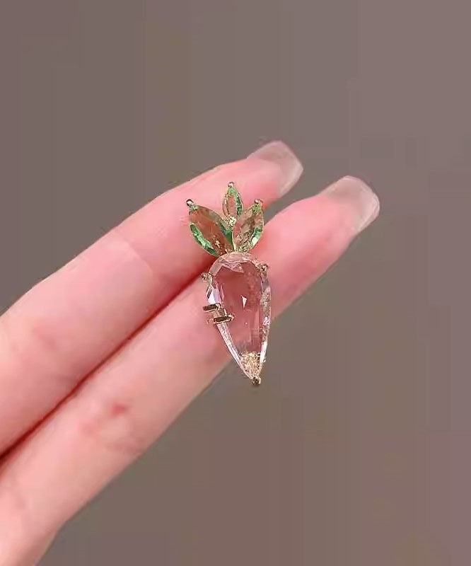 Pink Alloy Crystal Carrot Brooches