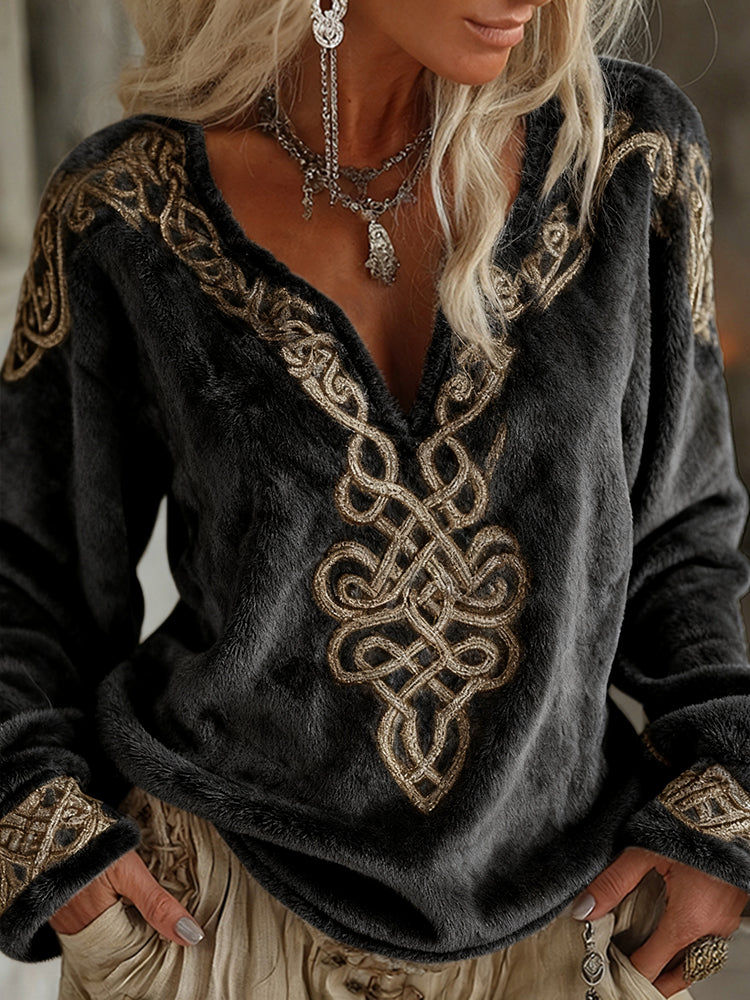 Comstylish Women's Viking Celtic Pattern Art Cozy Flannel Sweatshirt