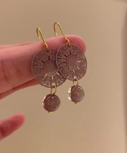 Purple Sterling Silver Overgild Hollow Out Paper-cutting Pasted on Panes Drop Earrings