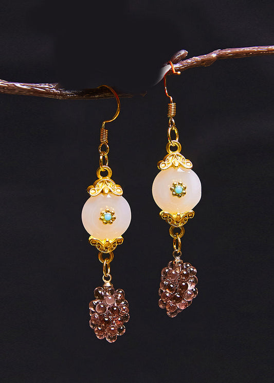 Grapes Fine White Jade Drop Earrings