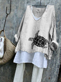 Comstylish Sea Turtle Art Linen Blend Flowy Tunic