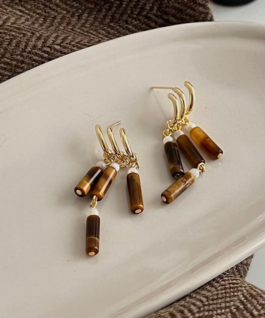 Brown Sterling Silver Wind Chime Tassel Drop Earrings
