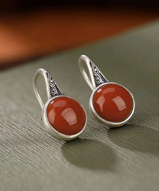 Retro Red Sterling Silver Agateaauspicious Clouds Hollowed Out Drop Earrings