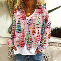Christmas Tree Cute Cat 3D Print V-Neck Knitted Sweater Cardigan elevenforest
