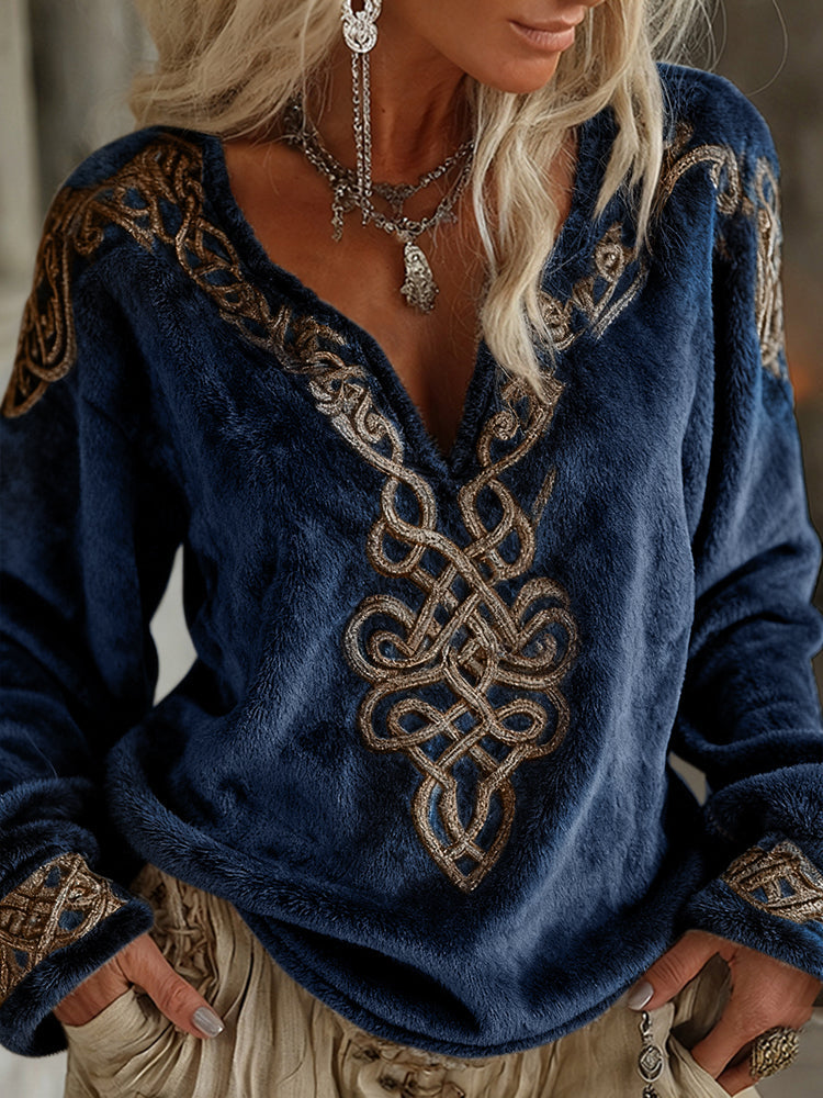 Comstylish Women's Viking Celtic Pattern Art Cozy Flannel Sweatshirt