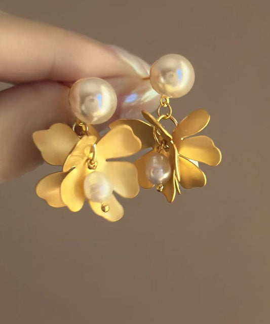 Style Gold Metal Overgild Pearl Stud Earrings