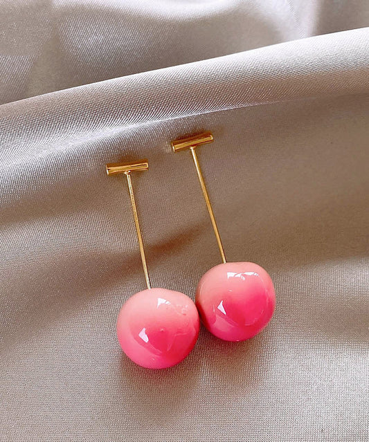 Gradient Color Pink Copper Alloy Cherry Drop Earrings