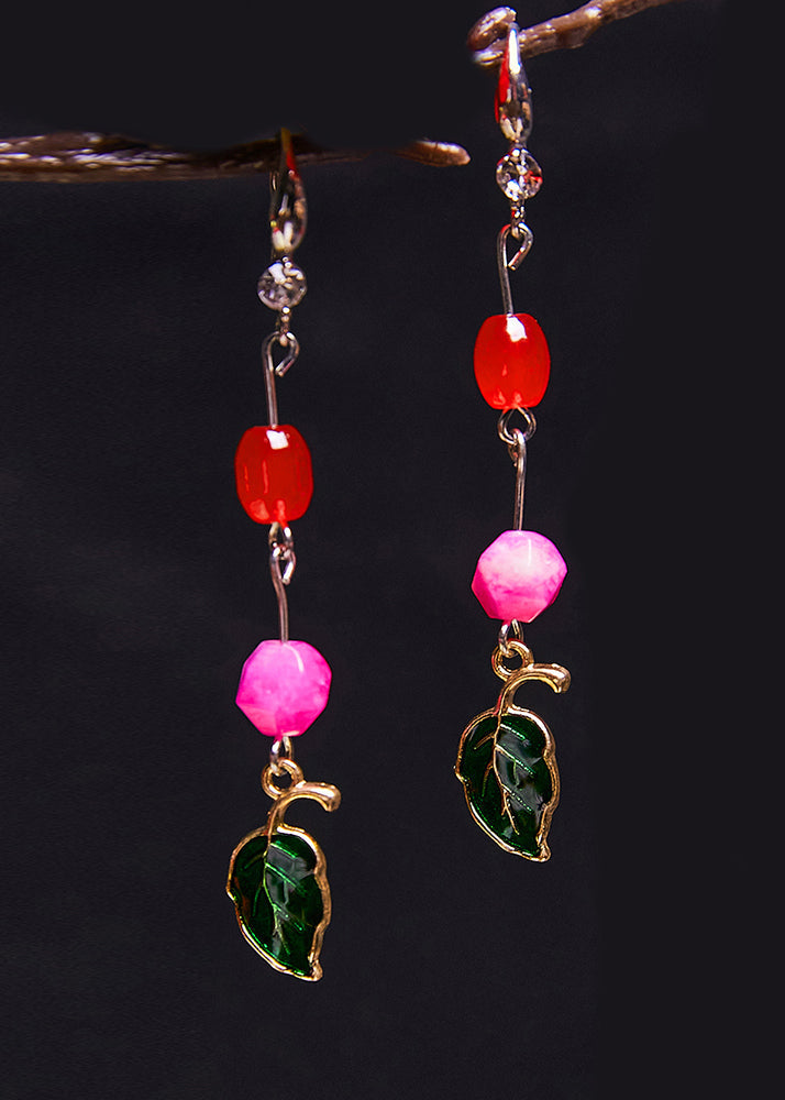 Green Leaf Asymmetrical Jade Drop Earrings