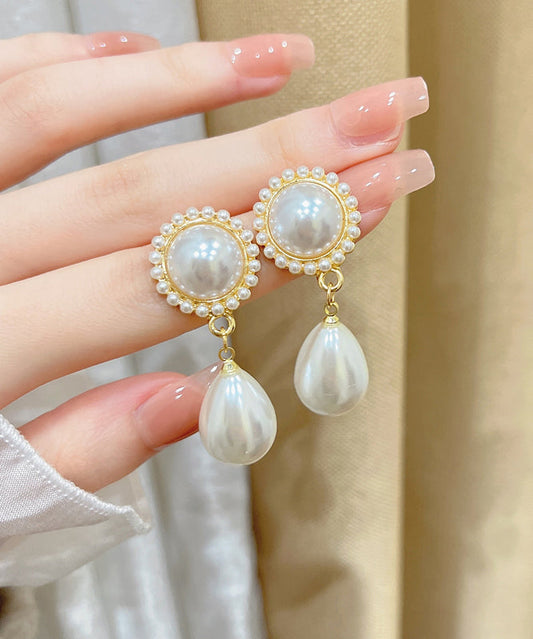 White Alloy Pearl Water Drop Drop Earrings