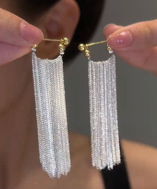 Silk Sterling Silver Tassel Drop Earrings