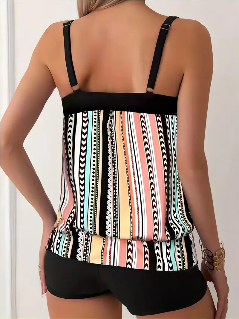 LM | Striped tankini with print