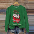 Vintage Christmas Cat Art Print Casual Sweatshirt elevenforest