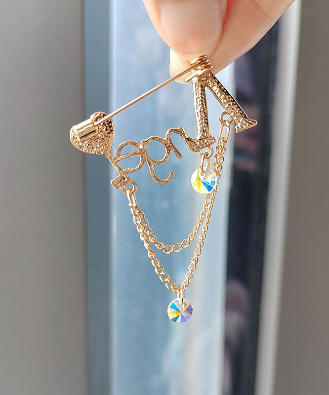 Alloy Inlaid Graphic Zircon Chain Tassel Brooches