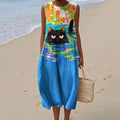Abstract Creative Oil Cat Style Painting Art Linen Tank Dress artswardrobe
