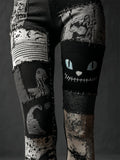 Halloween Spooky Cat Face Patchwork Cozy Knit Leggings elevenforest