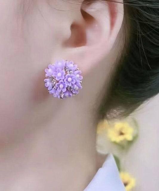 Purple Silver Resin Stud Earrings