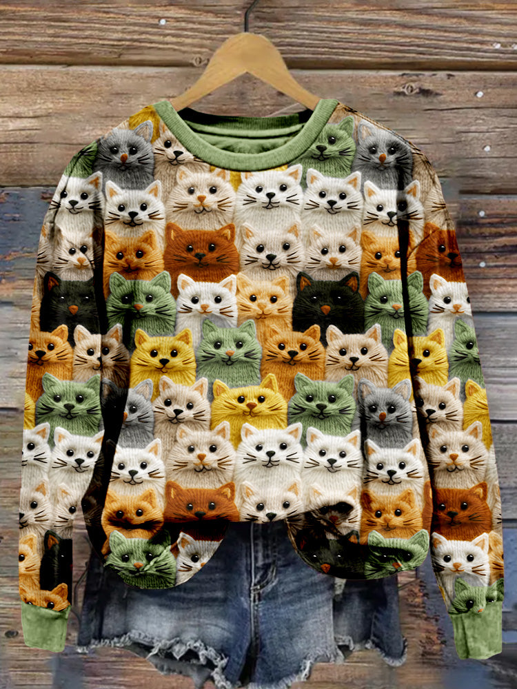 Colorful Cute Cats Embroidered Comfy Sweatshirt elevenforest