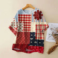 Comstylish Vintage Abstract Geometric Lines Flower Linen Art Print Short Sleeve Round Neck Shirt