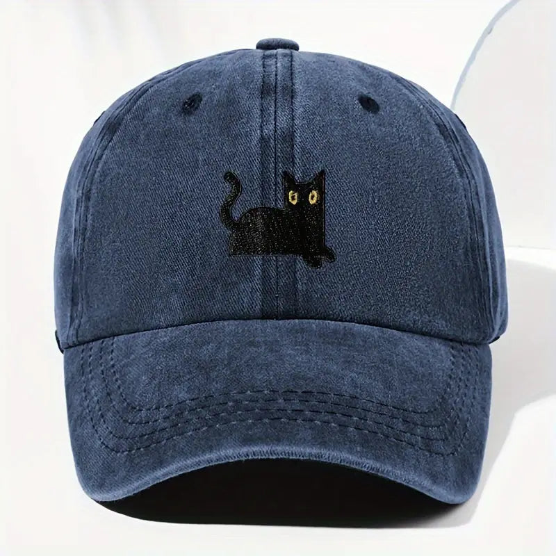 Japanese Art  Cute Black Cat Washed Sun Hat elevenforest