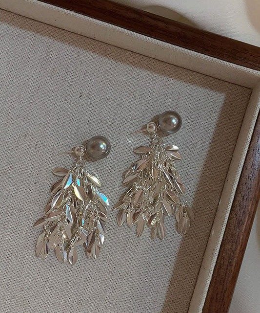 Silk Copper Overgild Pearl Tassel Drop Earrings