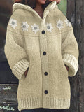 Vintage Flowers Crochet Yoke Cozy Knit Hooded Cardigan artswardrobe