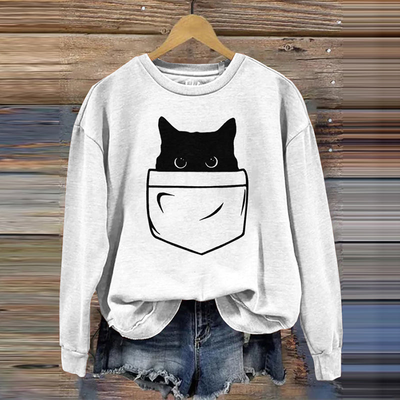 Comstylish Women's Funny Cat Meowtain Japanese Cat Print Sweatshirt