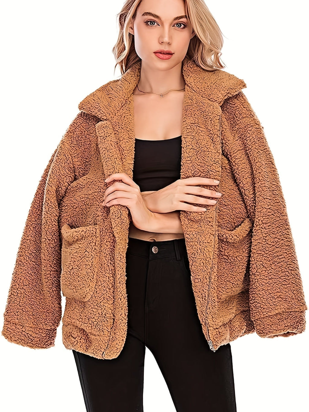 LM | stylish teddy coat with zipper