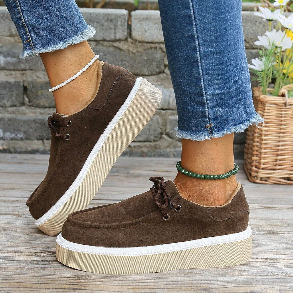 LM | Womens Lace-Up Flats with Thick Sole Sneakers