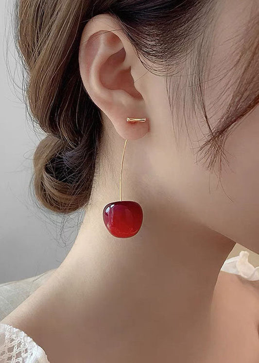 Style Red Cherry Made of Acrylic Silver Drop Earrings