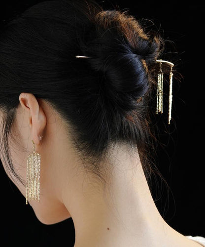 Chinese Style Gold Sterling Silver Overgild Tassel Hairpin