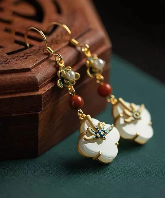 Rainbow Sterling Silver Overgild Jade Pearl Enamel Drop Earrings