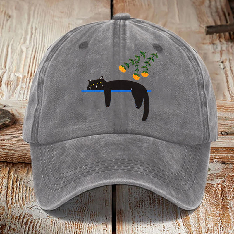 Abstract Creative Lazy Black Cat Washed Sun Hat elevenforest
