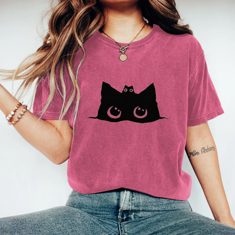 Abstract Creative Cute Black Cat Art Print  T-shirt elevenforest