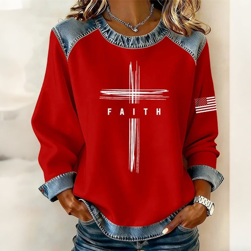 Comstylish Women's Faith Cross Print Sweatshirt