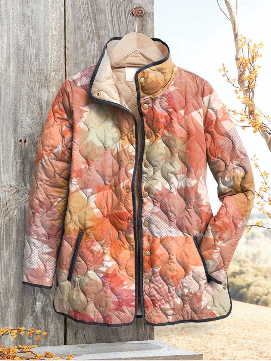 Women's Fall Leaves Art Print Casual Quilted Cardigan