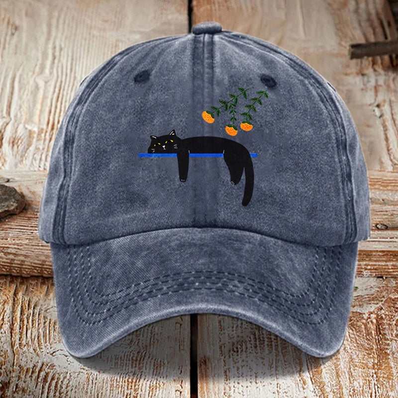 Abstract Creative Lazy Black Cat Washed Sun Hat elevenforest