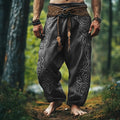 Tribal Viking Celtic Embroidery Art Linen Long Loose Wide-leg Pants artswardrobe