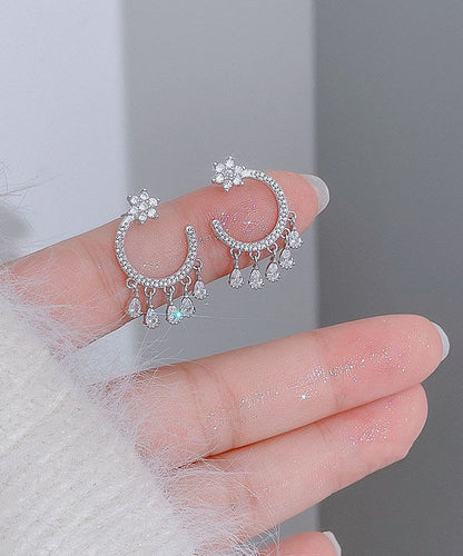 Diy White Sterling Silver C-shaped Tassel Stud Earrings