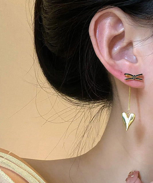 Gold Sterling Silver Overgild Bow Love Tassel Drop Earrings