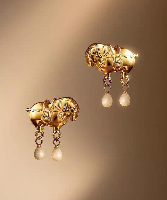 Fine Gold Sterling Silver Overgild Pearl Tassel Drop Earrings