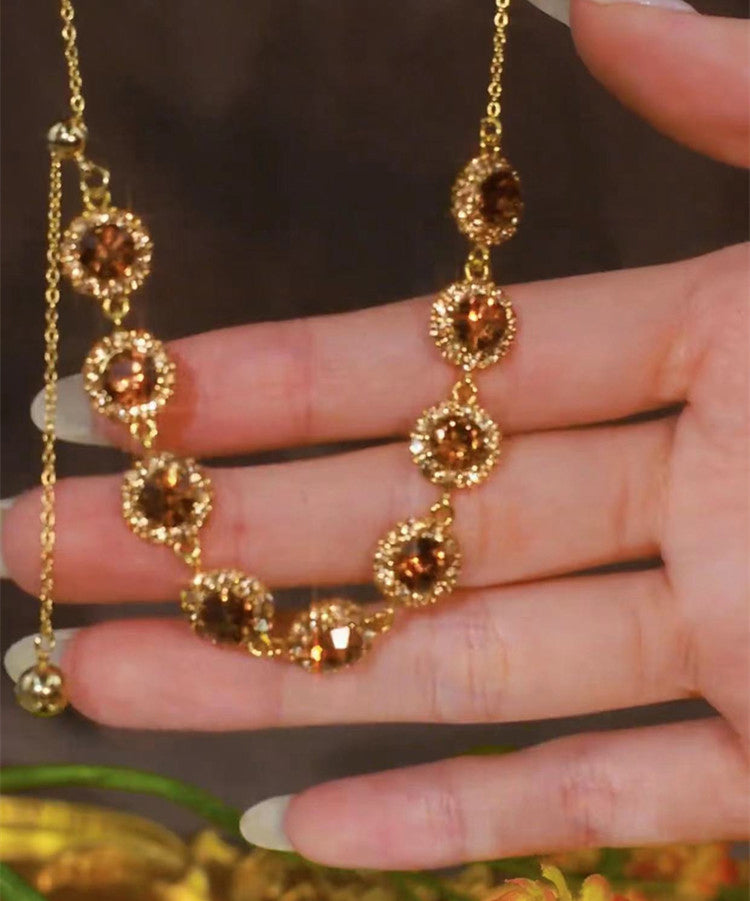 Coffee Alloy Zircon Crystal Pull Type Lariat Necklace