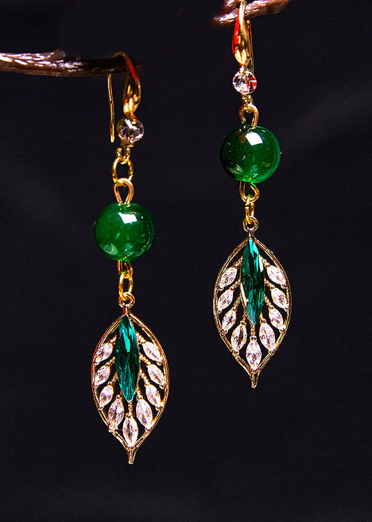 Turquoise Leaf Zircon Drop Earrings