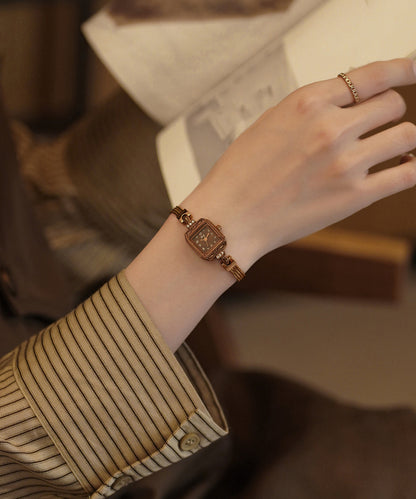 Coffee Alloy Zircon Tempered Glass Patchwork Chain Watches