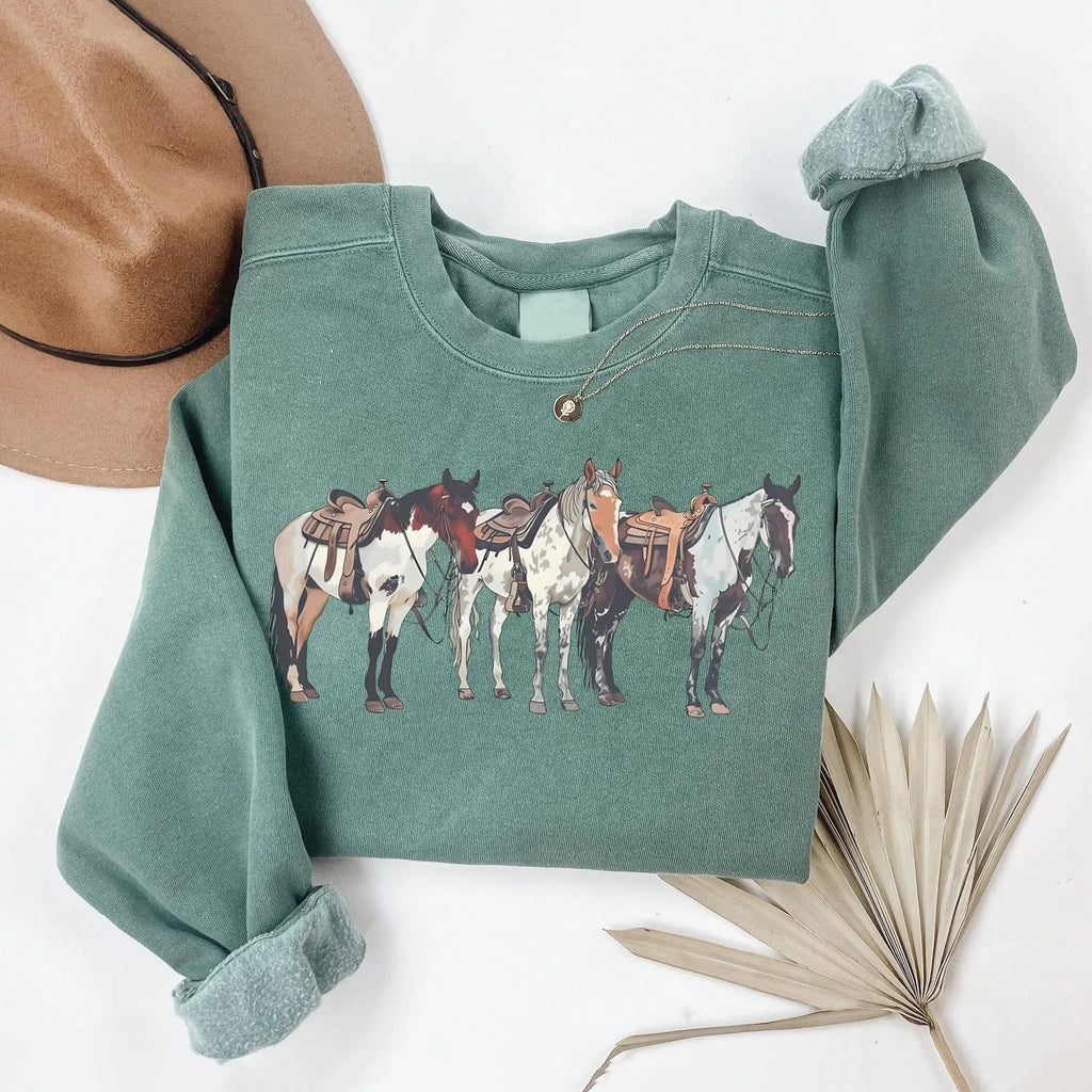 Comstylish Vintage Western Horse Art Print Casual Sweatshirt
