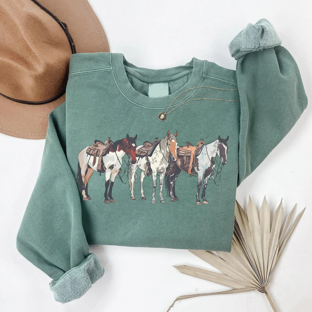 Comstylish Vintage Western Horse Art Print Casual Sweatshirt