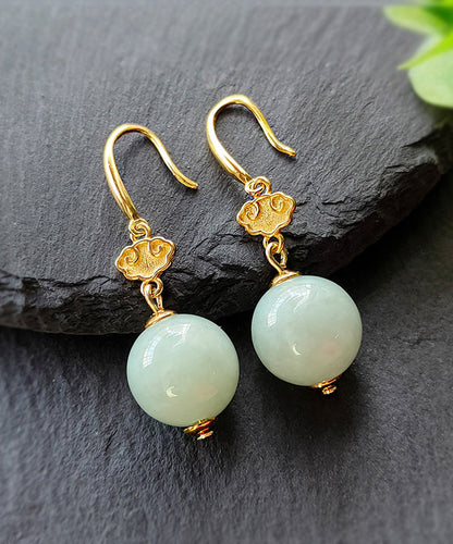 Light Green Sterling Silver Overgild Jade Drop Earrings